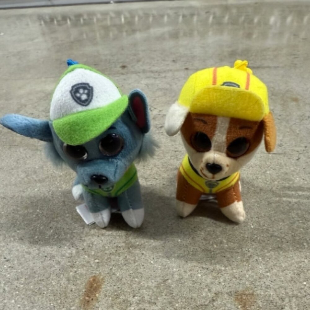 TY Beanie Boos Paw Patrol RUBBLE + ROCKY Plush Bag Clip Keychain 3.5"